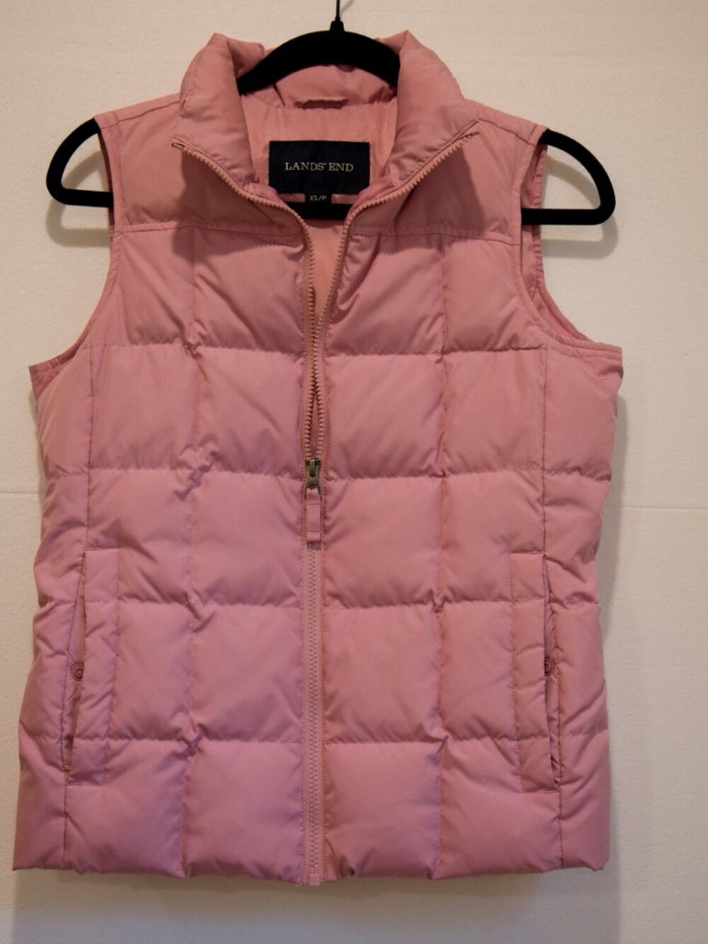 Lands' End Pink Down Puffer Vest Quilted Full Zip Women's XS/P 2-4